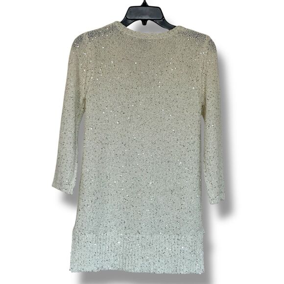 Loft Outlet Sequin 3/4 Sleeve White Lightweight Tunic Sweater SP - Picture 2 of 9